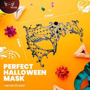 Masquerade Mask for Women - Elegant Metal Half Face Phantom of The Opera Mask for Mardi Gras, Prom, Halloween, Venetian Parties, Masquerade Balls and Costume Events (Vintage Black Sl)