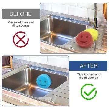 SOPHICO Sponge Holder for Kitchen Sink, Suction Cup Holder for Kitchen, Bathroom Sink Organizer for Smiley Sponge, Self Draining Sink Sponge Holder - Sponge Not Included (Transparent, 2 Pack)