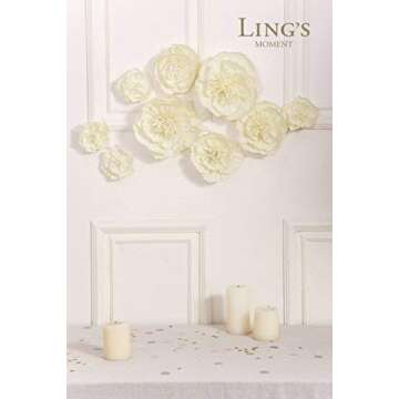 Ling's Moment Paper Flower Decorations, 9 X Cream White Flowers(12''-6''), Handmade Giant Crepe Pape...