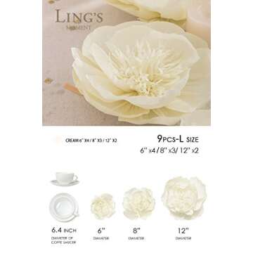 Ling's Moment Paper Flower Decorations, 9 X Cream White Flowers(12''-6''), Handmade Giant Crepe Paper Flowers for Wall Nursery Wedding Baby Shower Birthday Centerpiece Photo Backdrop