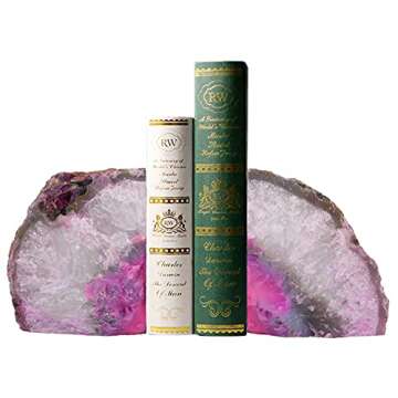 AMOYSTONE 2-3 Lbs Small Agate Bookends – Unique Pink Decorative Book Stopper