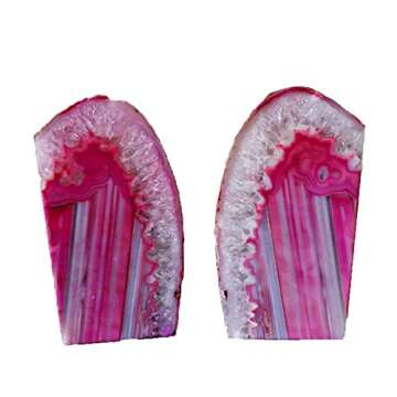 AMOYSTONE Small Agate Bookends - Natural Pink Crystal Decor