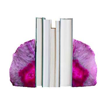 AMOYSTONE Small Agate Bookends - Natural Pink Crystal Decor