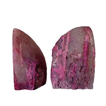 AMOYSTONE Small Agate Bookends - Natural Pink Crystal Decor