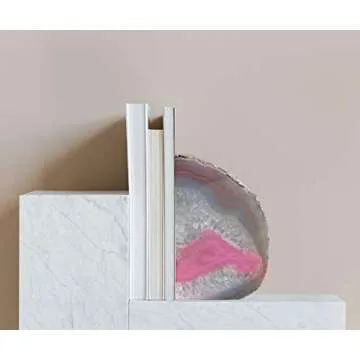 AMOYSTONE Small Agate Bookends - Natural Pink Crystal Decor