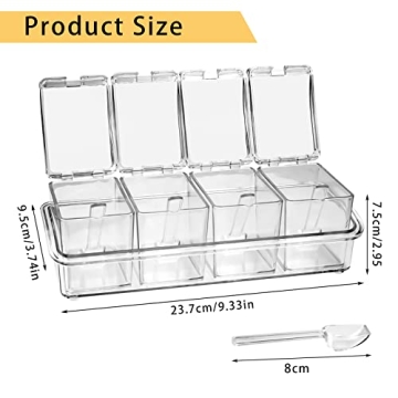Faxco 4-Cell Clear Spice Box for Spices and Toppings