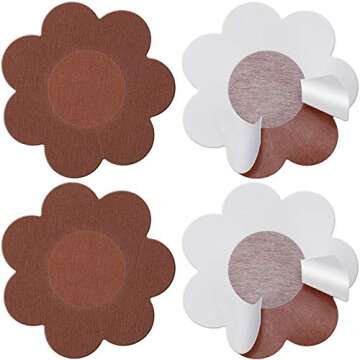 Geyoga 30 Pieces Nipple Cover Pasties Disposable Nipple Covers No Show Satin Breast Stickers Self Ad...