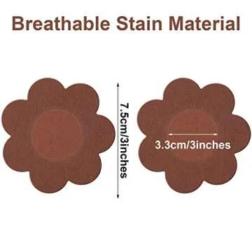 Geyoga 30 Pieces Nipple Cover Pasties Disposable Nipple Covers No Show Satin Breast Stickers Self Adhesive Petal Bra Pasties(Brown)