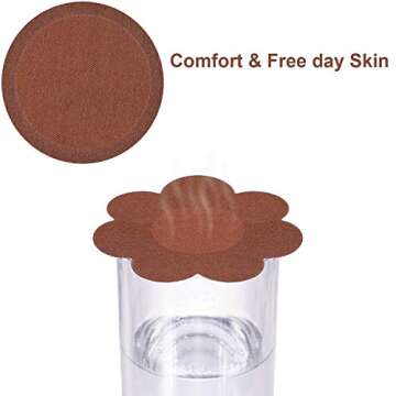Geyoga 30 Pieces Nipple Cover Pasties Disposable Nipple Covers No Show Satin Breast Stickers Self Adhesive Petal Bra Pasties(Brown)