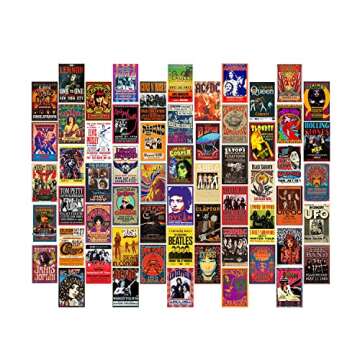 WOONKIT 60 PC Vintage Rock Band Posters, 70s 80s 90s Retro Concert Prints, Bedroom Wall Art, Album C...