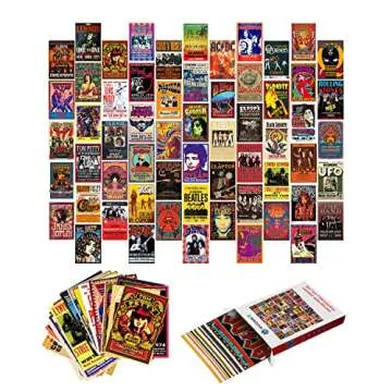 WOONKIT 60 PC Vintage Rock Band Posters, 70s 80s 90s Retro Concert Prints, Bedroom Wall Art, Album Cover Collage, 4x6 Inch (Set of 60)