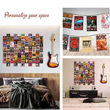 WOONKIT 60 PC Vintage Rock Band Posters, 70s 80s 90s Retro Concert Prints, Bedroom Wall Art, Album Cover Collage, 4x6 Inch (Set of 60)