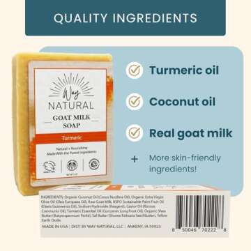 Way Natural Turmeric Soap Bar - Goat Milk Soap Bar, Natural Soap for Men & Women - Handmade Bar Soap w/Real Milk - Premium, No Dyes - (1, Large, 5oz)
