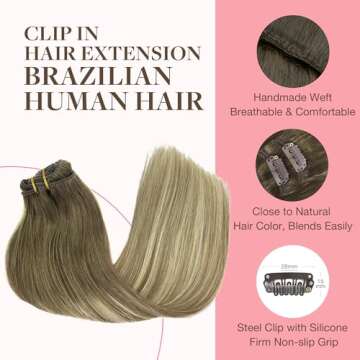 GOO GOO Clip in Hair Extensions Real Human Hair, Remy Human Hair Extensions Clip ins for Women, Natural Human Hair, 14inch 120g 7Pcs, 3/8/613 Balayage Walnut Brown to Ash Brown and Bleach Blonde