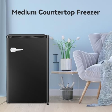 LHRIVER Mini Freezer Compact Upright Freezer, 2.3 Cu.ft Small Freezer with Handle, Removable Shelves, Adjustable Thermostat, Low Noise Small Freezers for Apartment, Home, Office, Black