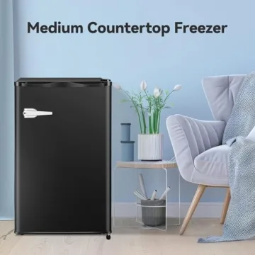 LHRIVER Mini Freezer Compact Upright Freezer, 2.3 Cu.ft Small Freezer with Handle, Removable Shelves, Adjustable Thermostat, Low Noise Small Freezers for Apartment, Home, Office, Black