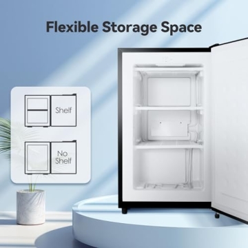 LHRIVER Mini Freezer Compact Upright Freezer, 2.3 Cu.ft Small Freezer with Handle, Removable Shelves, Adjustable Thermostat, Low Noise Small Freezers for Apartment, Home, Office, Black