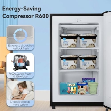 LHRIVER Mini Freezer Compact Upright Freezer, 2.3 Cu.ft Small Freezer with Handle, Removable Shelves, Adjustable Thermostat, Low Noise Small Freezers for Apartment, Home, Office, Black