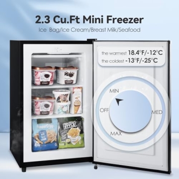 LHRIVER Mini Freezer Compact Upright Freezer, 2.3 Cu.ft Small Freezer with Handle, Removable Shelves, Adjustable Thermostat, Low Noise Small Freezers for Apartment, Home, Office, Black