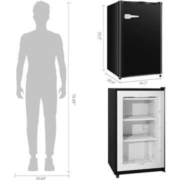 LHRIVER Mini Freezer Compact Upright Freezer, 2.3 Cu.ft Small Freezer with Handle, Removable Shelves, Adjustable Thermostat, Low Noise Small Freezers for Apartment, Home, Office, Black