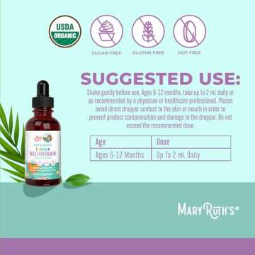 MaryRuth Organics Multivitamin for Infants | USDA Organic | Multivitamin Liquid Drops for Babies 6-12 Months | Immune Support & Overall Wellness | Vegan | Non-GMO | Gluten Free | 2 Fl Oz