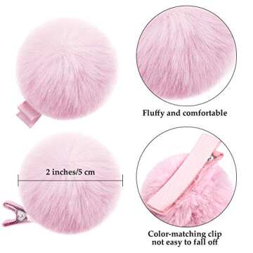 Colorful Fluffy Fur Pom Pom Hair Clips and Barrettes for Toddlers, Baby Girls, and Women - 12 Pieces...