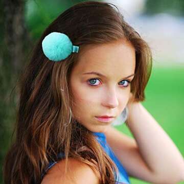 Colorful Fluffy Fur Pom Pom Hair Clips and Barrettes for Toddlers, Baby Girls, and Women - 12 Pieces, 2", Fall/Winter Hair Accessories