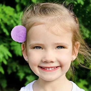Colorful Fluffy Fur Pom Pom Hair Clips and Barrettes for Toddlers, Baby Girls, and Women - 12 Pieces, 2", Fall/Winter Hair Accessories