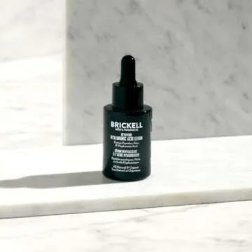 Brickell Men's Anti Aging Hyaluronic Acid Serum for Face, Reviving Day Serum for Men, Natural and Organic Face Serum with Protein Peptides to Restore Firmness and Collagen, 1 Ounce, Scented