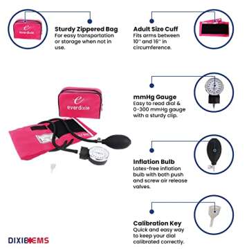 Dixie Ems Deluxe Aneroid Sphygmomanometer Blood Pressure Set W/ Adult Cuff, Carrying Case and Calibr...
