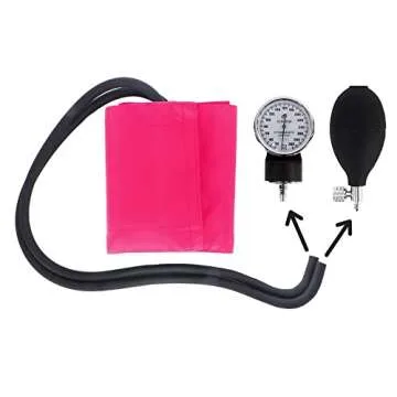 Dixie Ems Deluxe Aneroid Sphygmomanometer Blood Pressure Set W/ Adult Cuff, Carrying Case and Calibration Tool - Pink