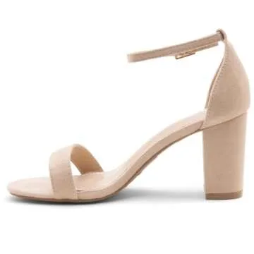 Shoe Land Madeline Women's Low Heels Open Toe Dress Heels with Ankle Strap-Chunky Heeled Sandals, Block Short Heels Pumps Shoes for Wedding Prom and Office, Nude, Size 11.0