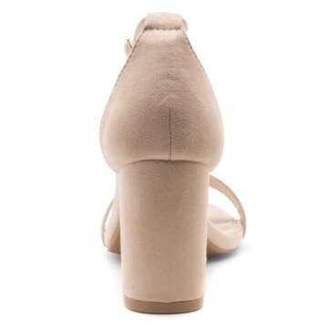 Shoe Land Madeline Women's Low Heels Open Toe Dress Heels with Ankle Strap-Chunky Heeled Sandals, Block Short Heels Pumps Shoes for Wedding Prom and Office, Nude, Size 11.0