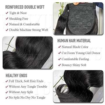WENYU Body Wave Human Hair Ponytail Extension For Black Women With Magic Paste Wrap Around Ponytail Human Hair Ponytail For Black Women Brazilian Virgin Body Wave Clip In Ponytail Hair Extensions