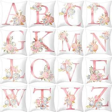 Eanpet Throw Pillow Covers Alphabet Decorative Pillow Cases ABC Letter Flowers Cushion Covers 18 x 1...