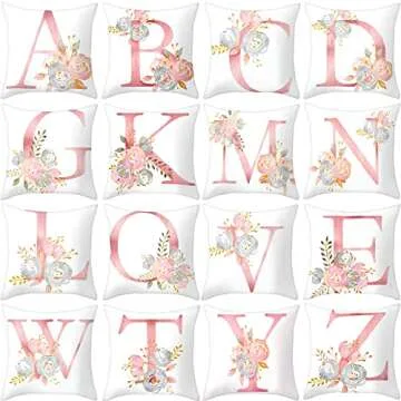 Eanpet Throw Pillow Covers Alphabet Decorative Pillow Cases ABC Letter Flowers Cushion Covers 18 x 1...