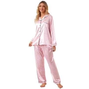 Schbbbta Satin Pajamas Sets for Girls, 2 Pcs Sleepwear Silk Button-Down Pj Set Loungewear, Bright Pink Leopard, 9-10 Years = Tag 150