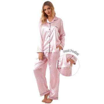 Schbbbta Satin Pajamas Sets for Girls, 2 Pcs Sleepwear Silk Button-Down Pj Set Loungewear, Bright Pink Leopard, 9-10 Years = Tag 150