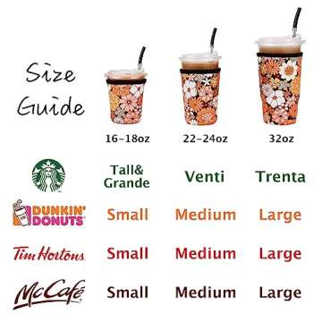 Cavllson 3 Pack Reusable Insulated Neoprene Iced Coffee Beverage Sleeves Cold Drink Cup Holder for S...