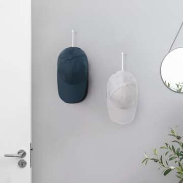 Dahey Hat Organizer for Baseball Caps 2 Pcs Hat Rack Wall Mount 5 Inches Space Saving L Shaped Hat Holder Organizer Modern Metal Baseball Hat Storage Hook for Closet Bedroom Living Room, White