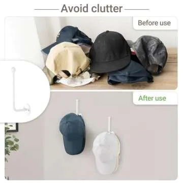 Dahey Hat Organizer for Baseball Caps 2 Pcs Hat Rack Wall Mount 5 Inches Space Saving L Shaped Hat Holder Organizer Modern Metal Baseball Hat Storage Hook for Closet Bedroom Living Room, White