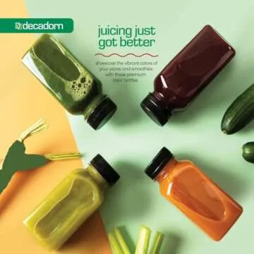 DECADORN 8oz 12pcs Plastic Bottles With Caps - Juicing Bottles For Juicing - MADE IN USA Clear Mini Bottle With Lids - Drink Container - Shatterproof, BPA-Free, Leak proof, Disposable & Recyclable