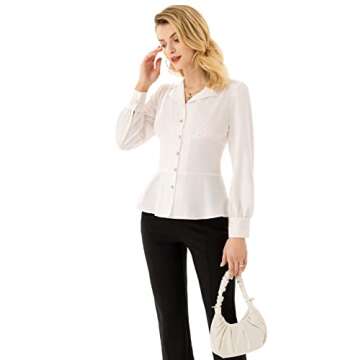 Button Down Blouse for Women Vintage Peplum Tops Collar Shirt Long Sleeve Summer Work Office Top Whi...