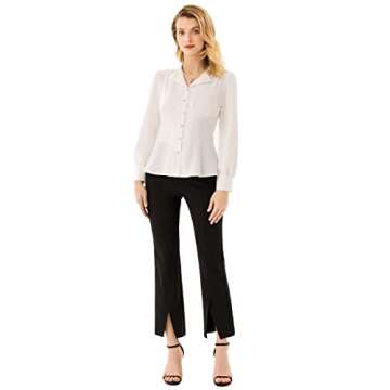 Button Down Blouse for Women Vintage Peplum Tops Collar Shirt Long Sleeve Summer Work Office Top White XL