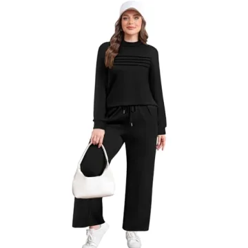 WIHOLL Lounge Sets for Women 2 Piece Business Casual Outfits Fall Fashion 2025 Womens Clothes Comfy Workout Sets Athleisure Pajamas Loungewear Winter Break Sweatsuits Seniors Black S