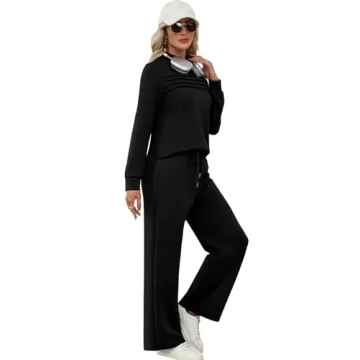 WIHOLL Lounge Sets for Women 2 Piece Business Casual Outfits Fall Fashion 2025 Womens Clothes Comfy Workout Sets Athleisure Pajamas Loungewear Winter Break Sweatsuits Seniors Black S