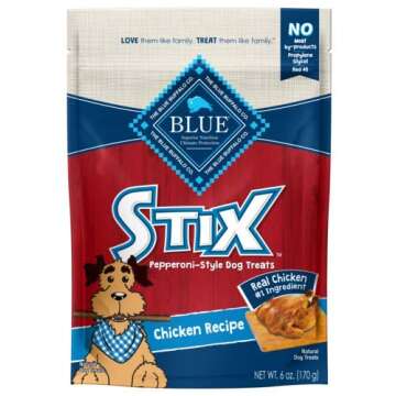 Blue Buffalo Stix Pepperoni-Style Chicken Recipe Dog Treats (Pack of 4)