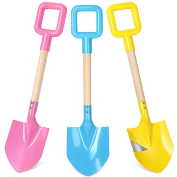 Dsmile 3Pcs Long Beach Shovels 16" Metal Kids Beach Spades Sand Shovels Toys