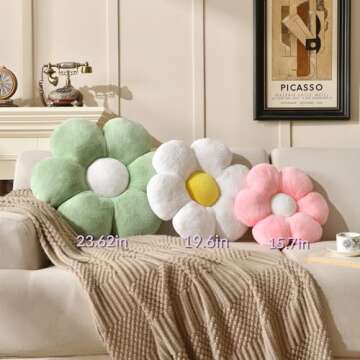 Vdoioe Pink Flower Pillow，Flower Shaped Throw Pillow 15.7In Daisy Pillow Cushion Cute Flower Seati...