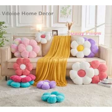Vdoioe Pink Flower Pillow，Flower Shaped Throw Pillow 15.7In Daisy Pillow Cushion Cute Flower Seating Cushion Home Decorative Pillows for Sofa Couch Bed